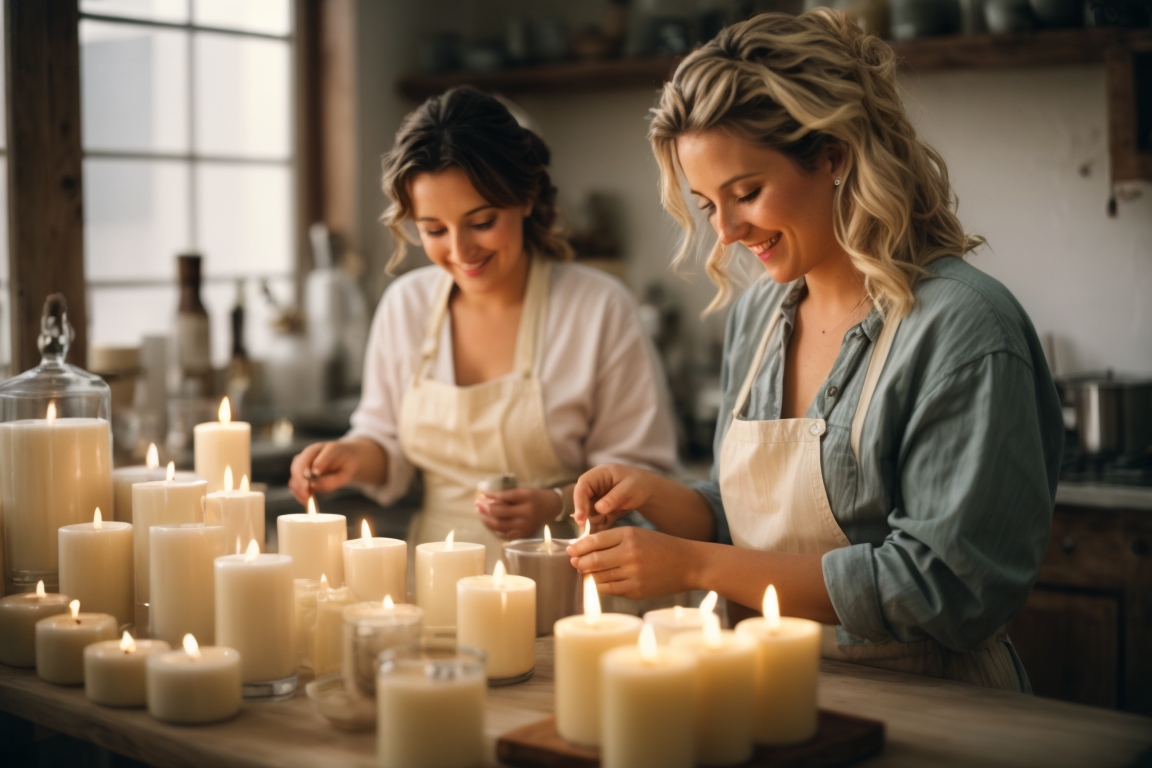 women candle making
